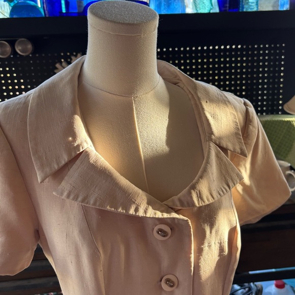 Vintage 80s silk midi shirt dress Sz 6 Sm / M - Picture 3 of 17